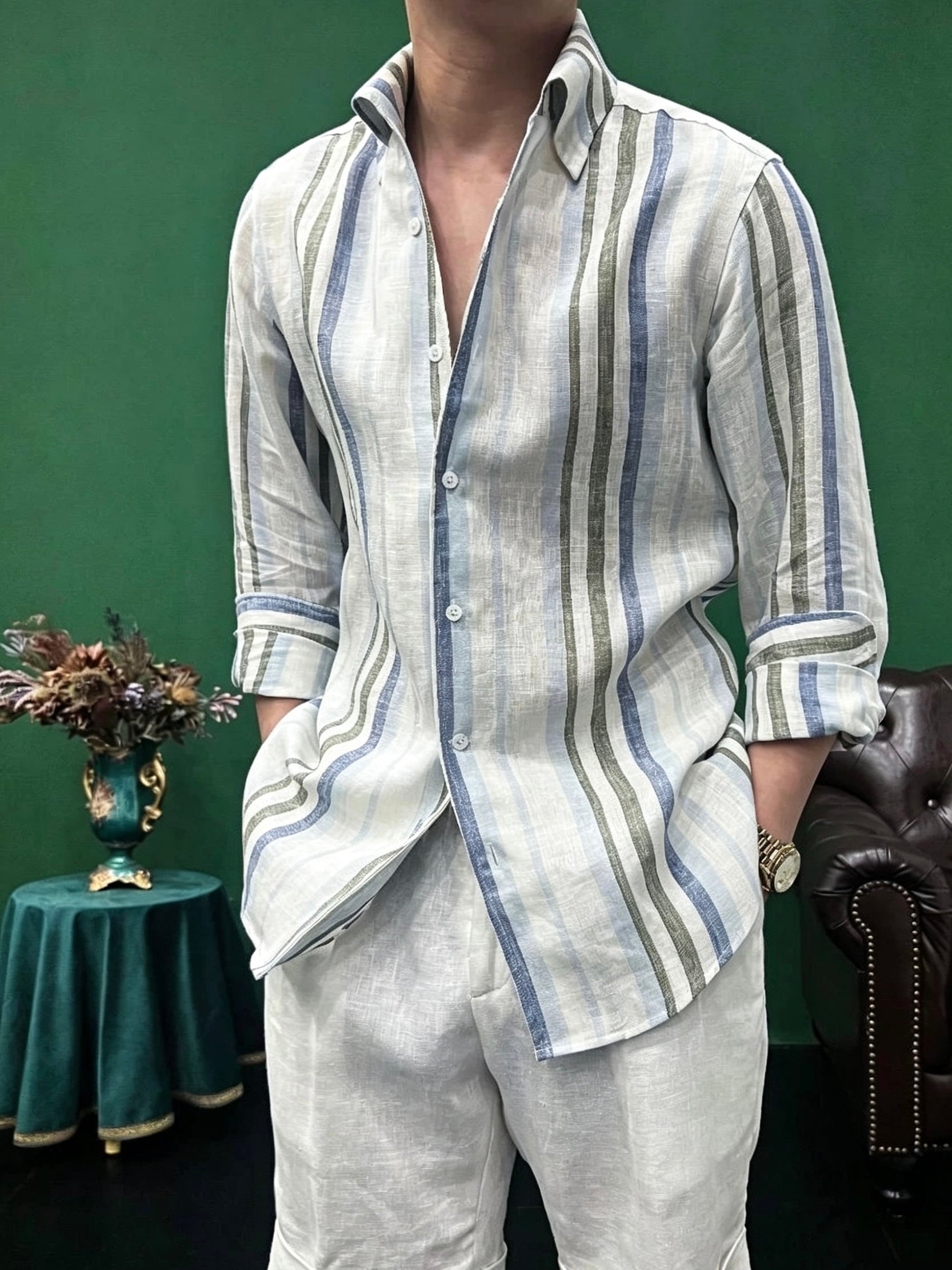 Naples 100% Linen Striped Shirt – Italian Old Money Luxury
