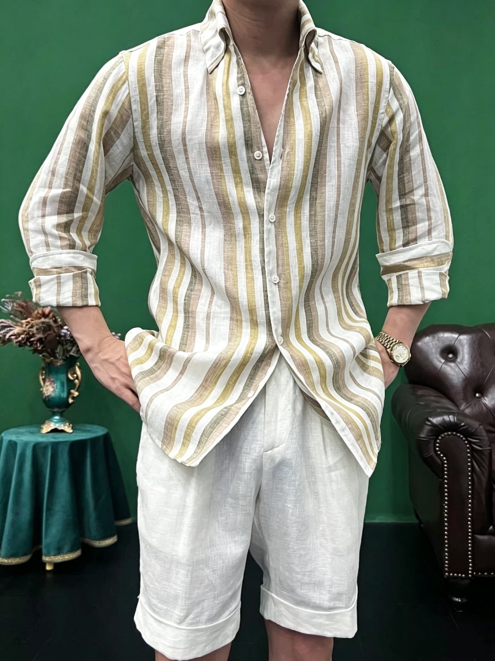 Naples 100% Linen Striped Shirt – Italian Old Money Luxury