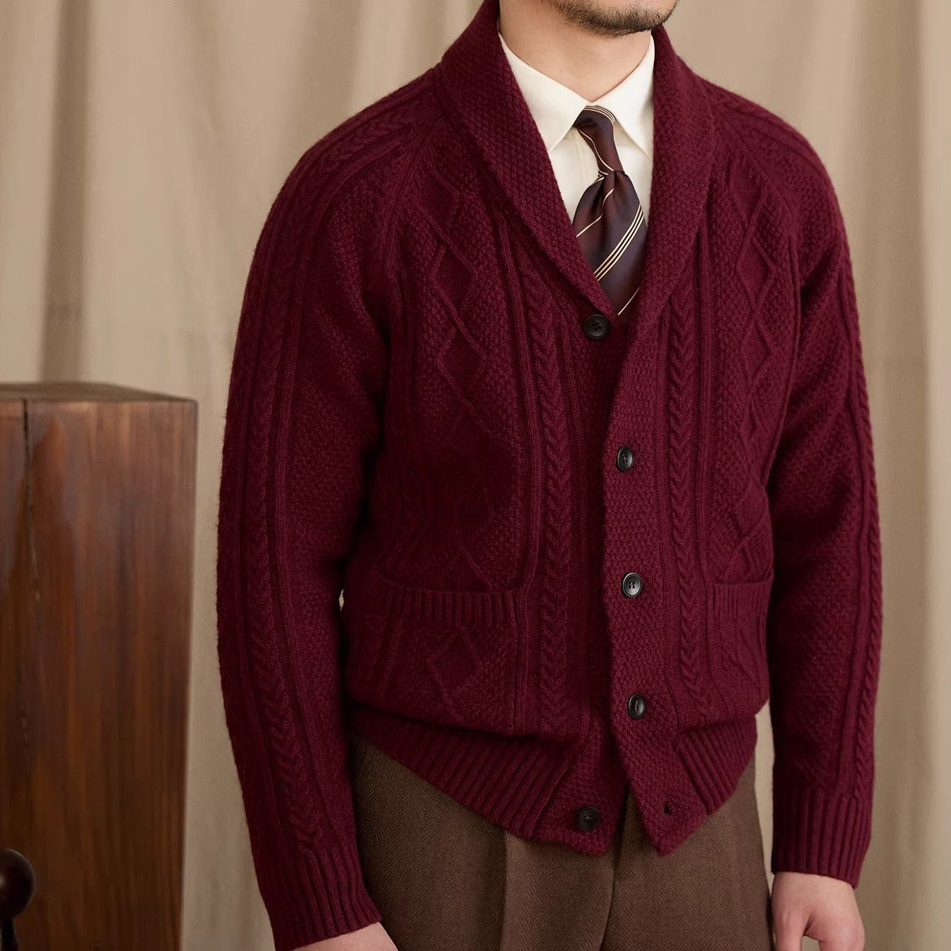 Geometric Shawl Collar Cardigan