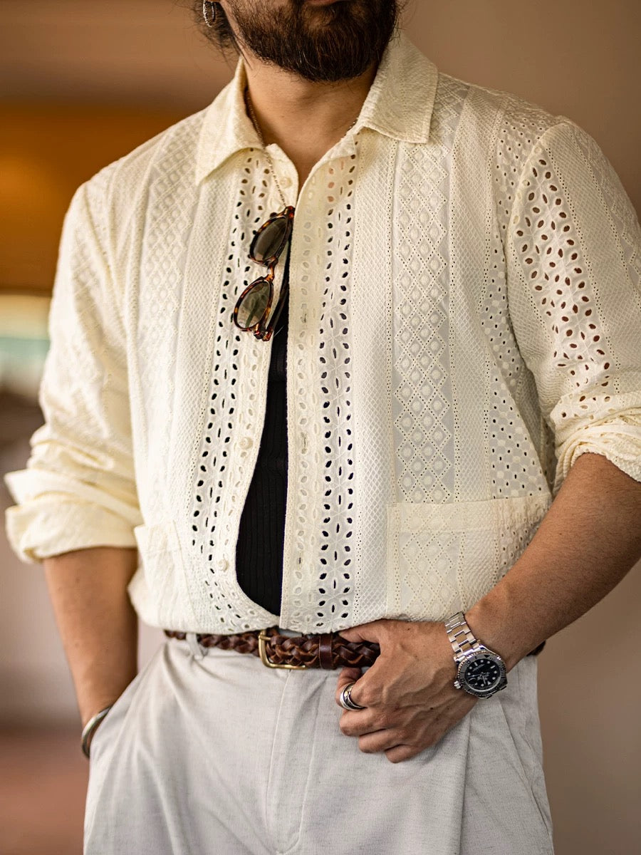 Pure Cotton Openwork Embroidered Shirt