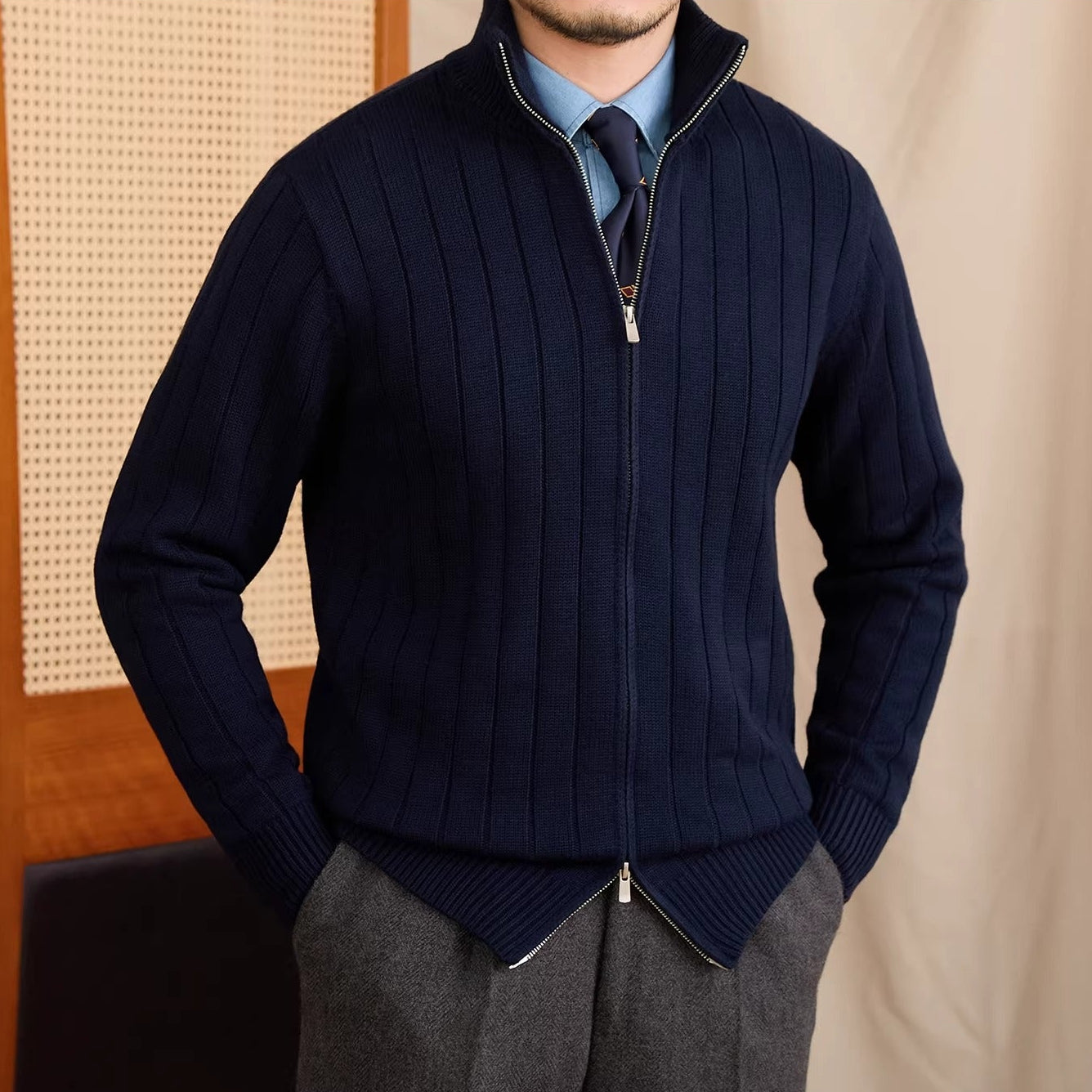Roma Ribbed Wool Cardigan