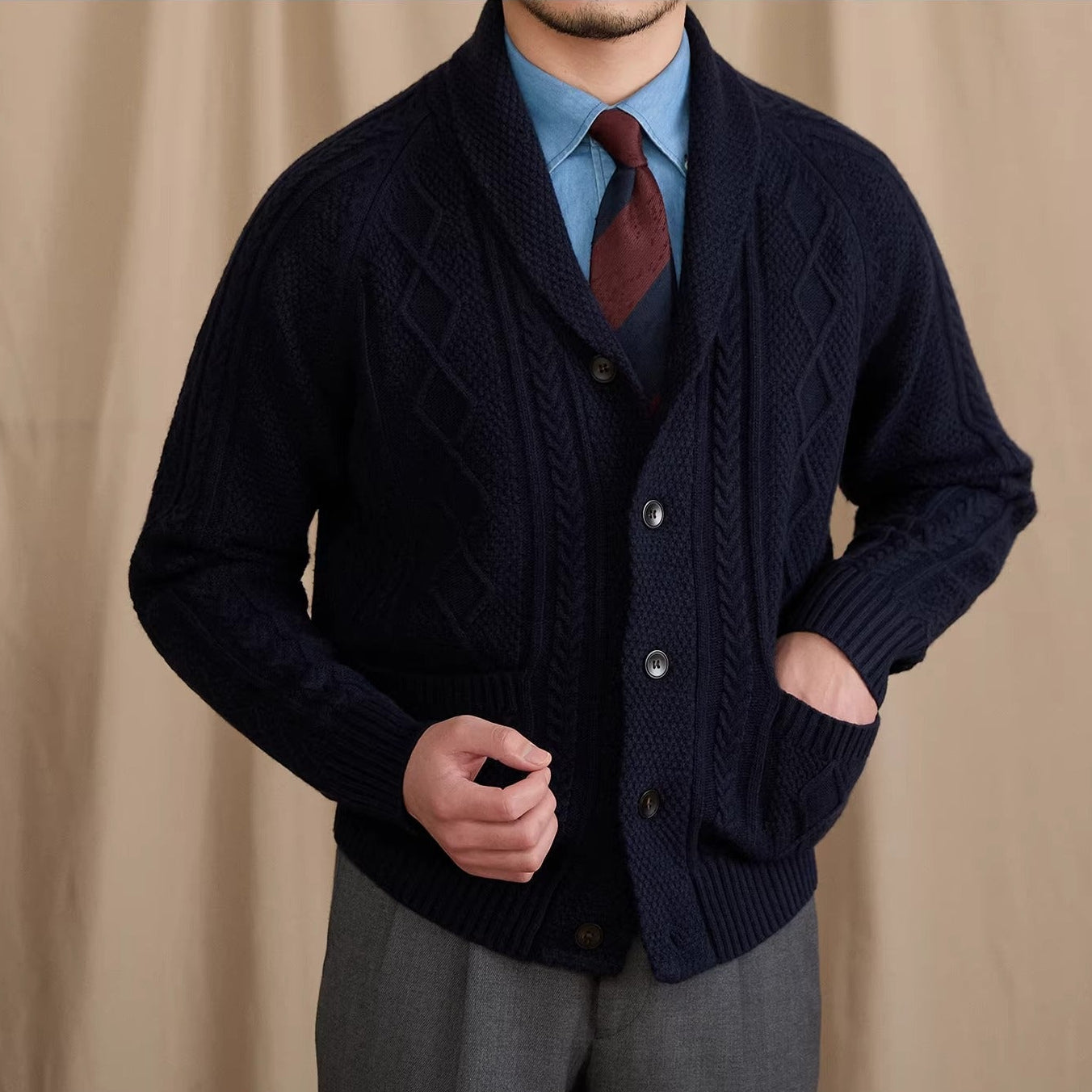 Geometric Shawl Collar Cardigan