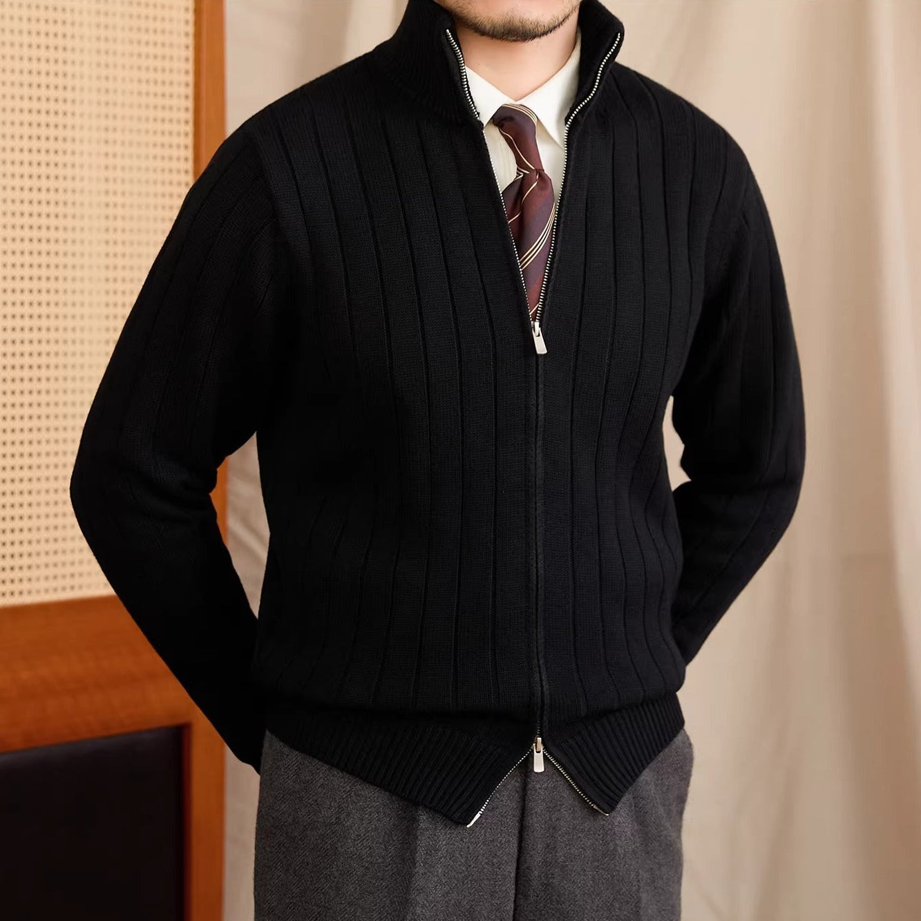 Roma Ribbed Wool Cardigan