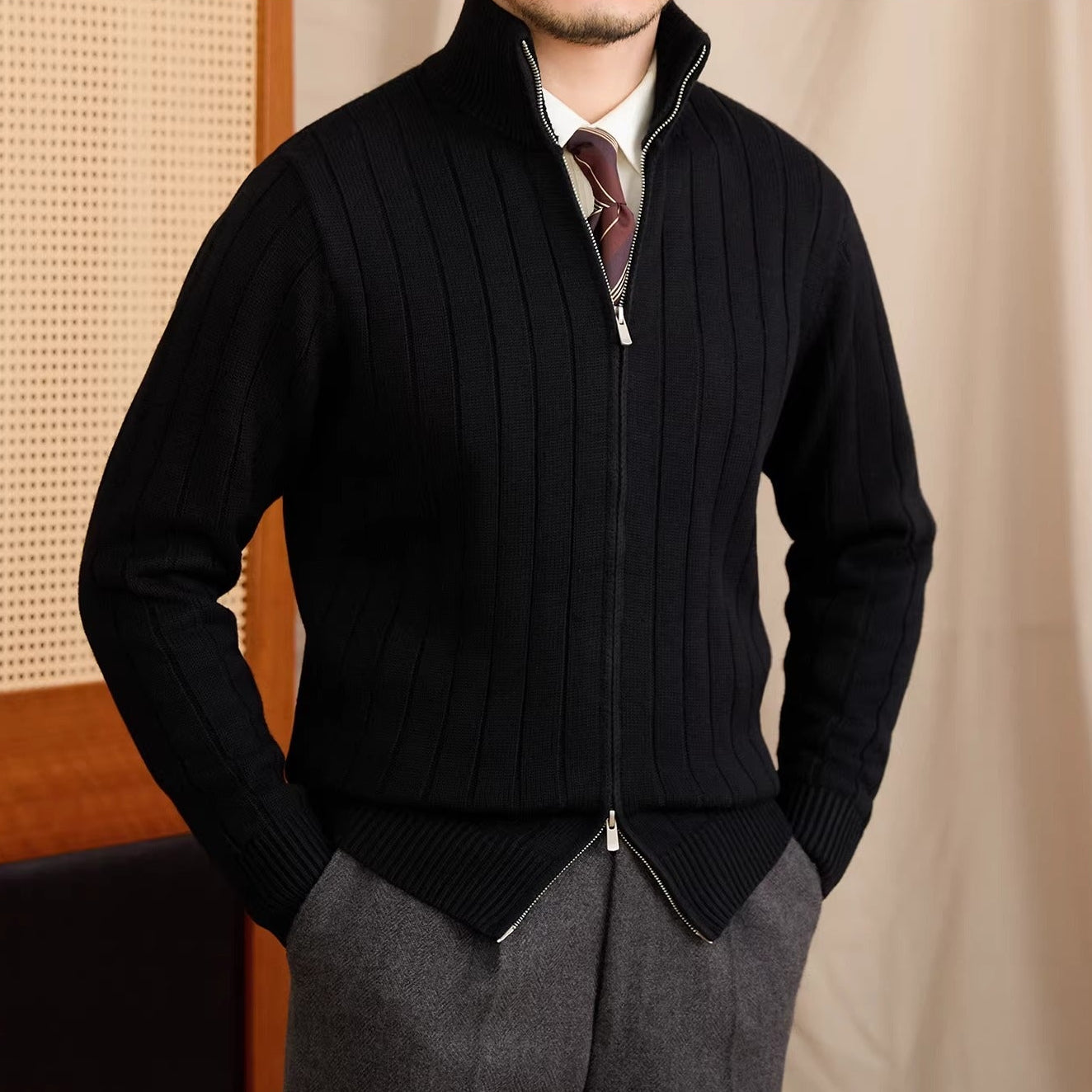 Roma Ribbed Wool Cardigan