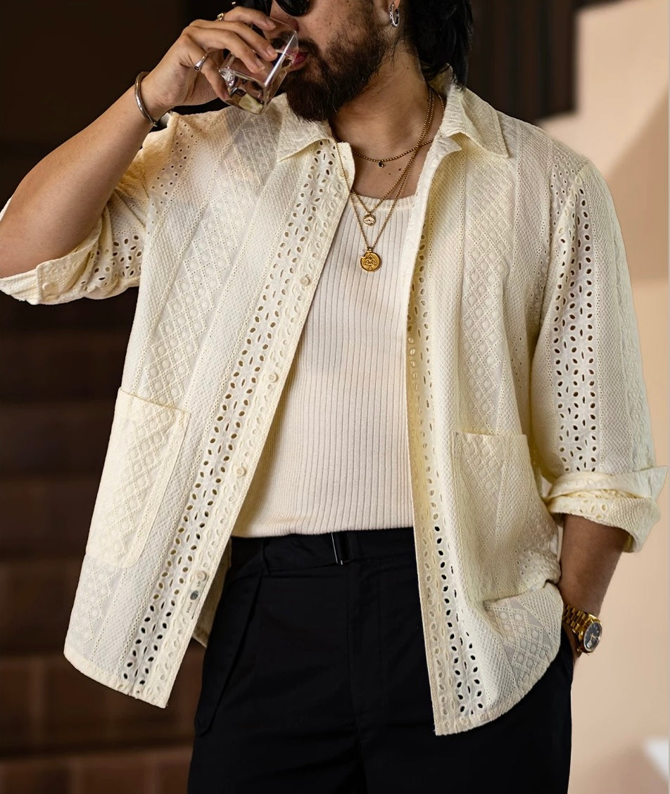 Pure Cotton Openwork Embroidered Shirt