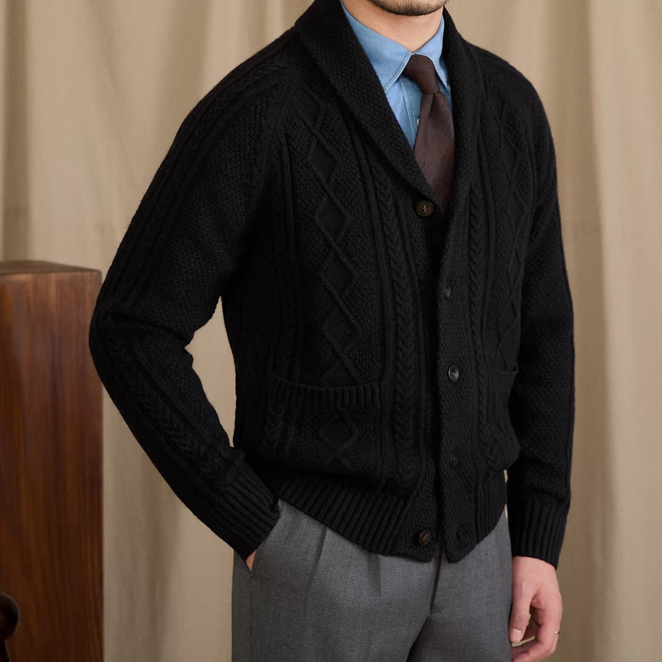 Geometric Shawl Collar Cardigan