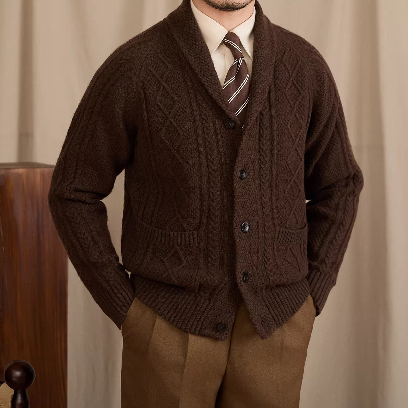 Geometric Shawl Collar Cardigan