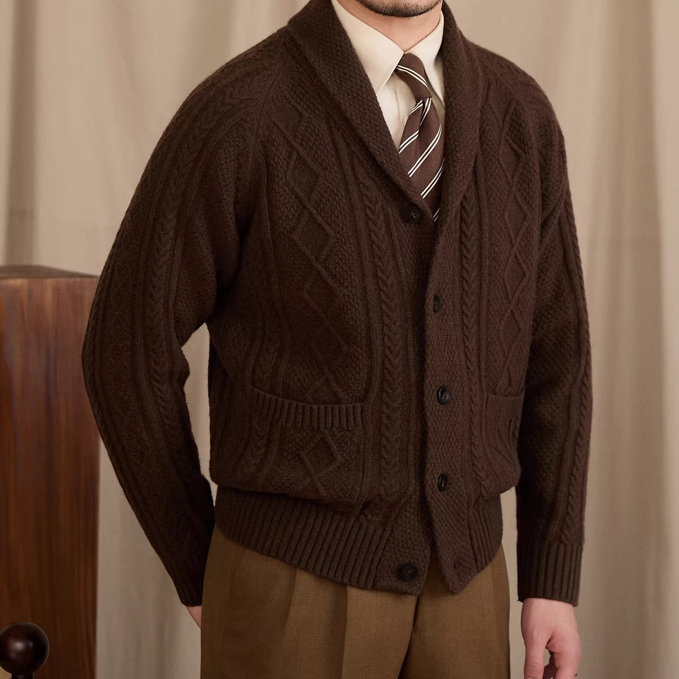 Geometric Shawl Collar Cardigan