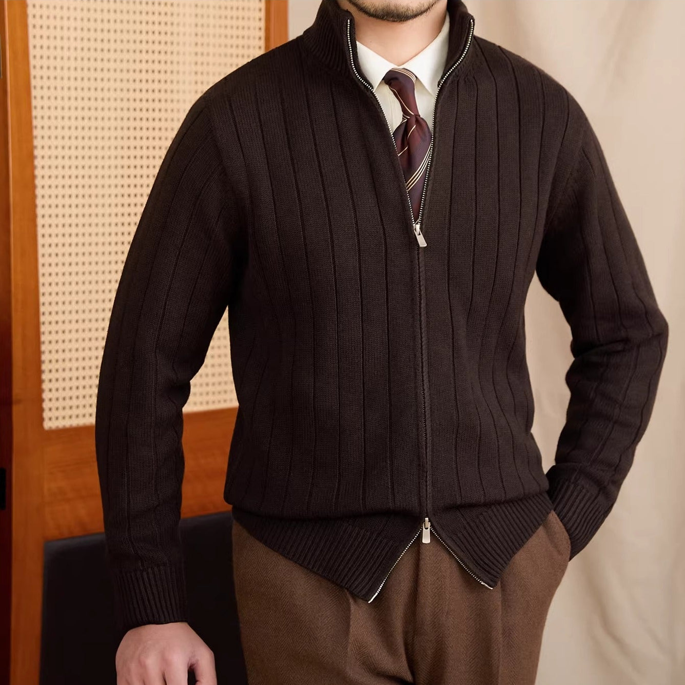 Roma Ribbed Wool Cardigan