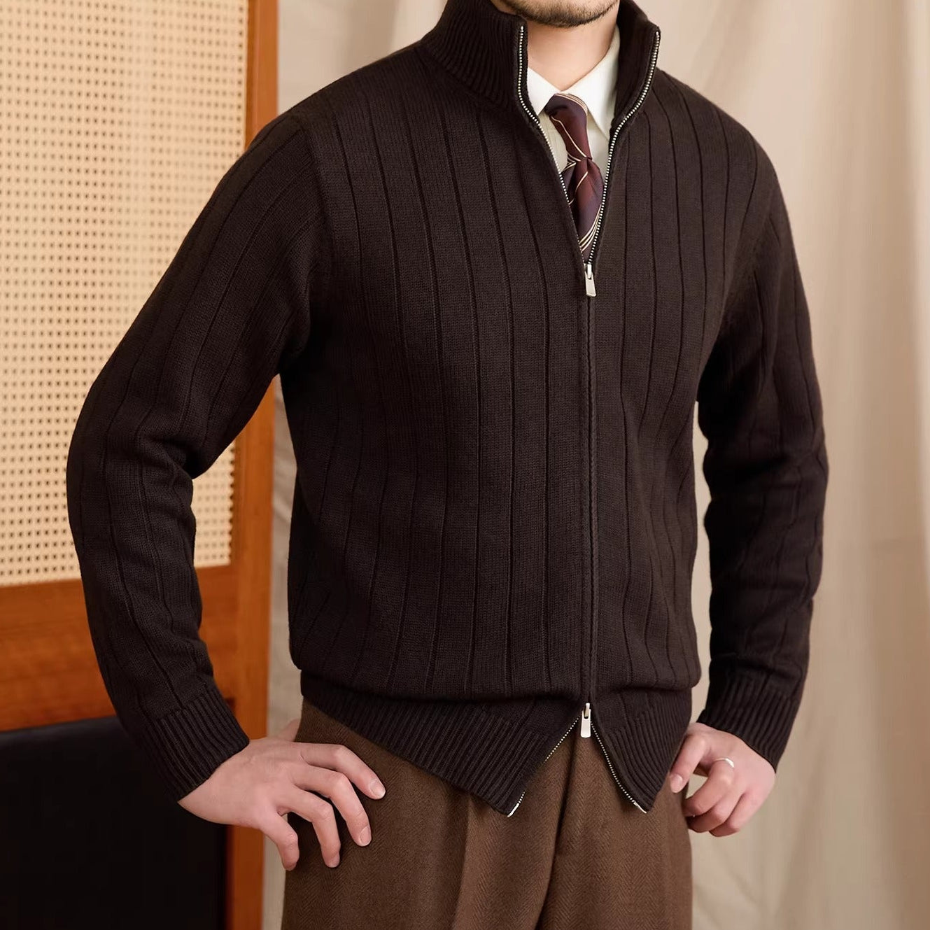 Roma Ribbed Wool Cardigan