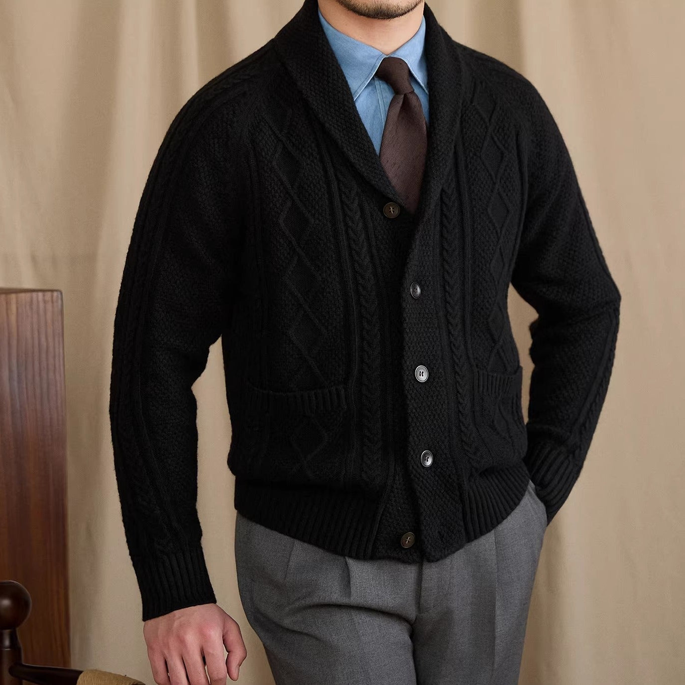 Geometric Shawl Collar Cardigan
